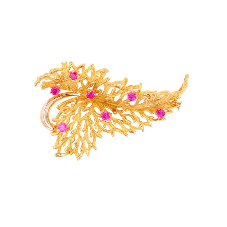 Broche vintage rubis de synthèse 0.28 carat or jaune 8.34g Comme neuf -  reconditionné disponible sur Gemme Les Bijoux